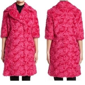 MOSCHINO COUTURE Long Faux Teddy Fur Jacket,‎ Italian, FUCHSIA, Size 4, NWT